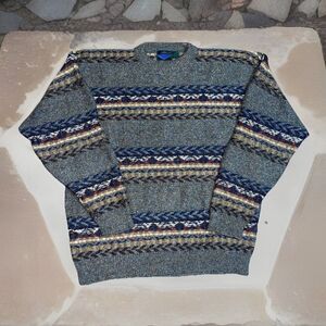 Vintage Etchings Pattern Sweater Mens Size XL Heavyweight Wool Blend Pullover